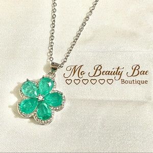 Silver Ocean Blue Floral Necklace